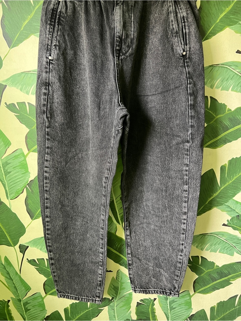 Zara High Rise Paperbag Barrel Jeans Faded Black Womens 6 - Picture 3 of 7